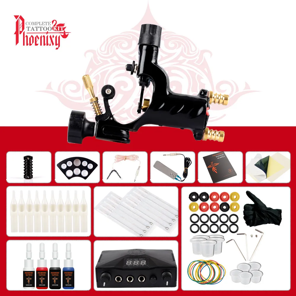 

Beginner Tattoo Kit Rotary Tattoo Machine Complete 4 Tattoo Ink Set Permanent Tattoo LCD Power Fashion Tattoo Set