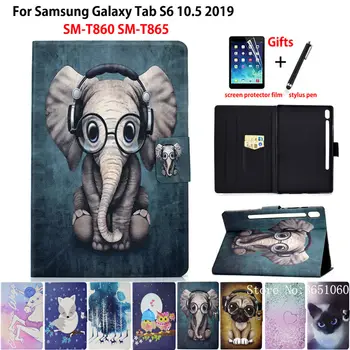 

Case For Samsung Galaxy Tab S6 10.5 SM-T860 SM-T865 T860 2019 10.5" Cover Funda Fashion Animal Silicone PU Leather Skin +Gift