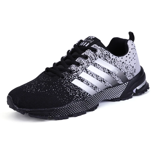 Fashion Men's Shoes Portable Breathable Running Shoes 46 Large Size Sneakers Comfortable Walking Jogging Casual Shoes 48 black white