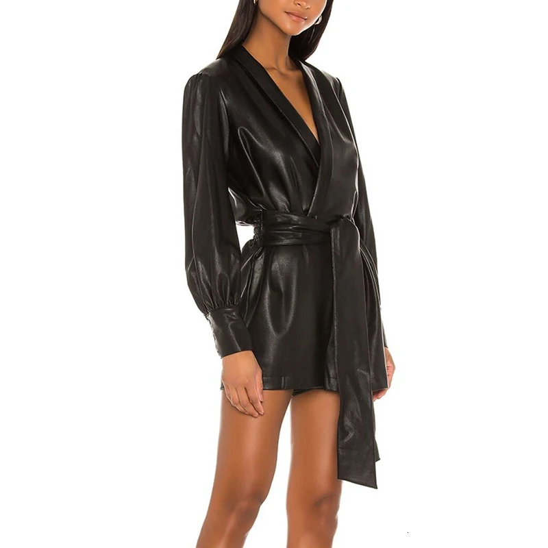 black leather playsuit