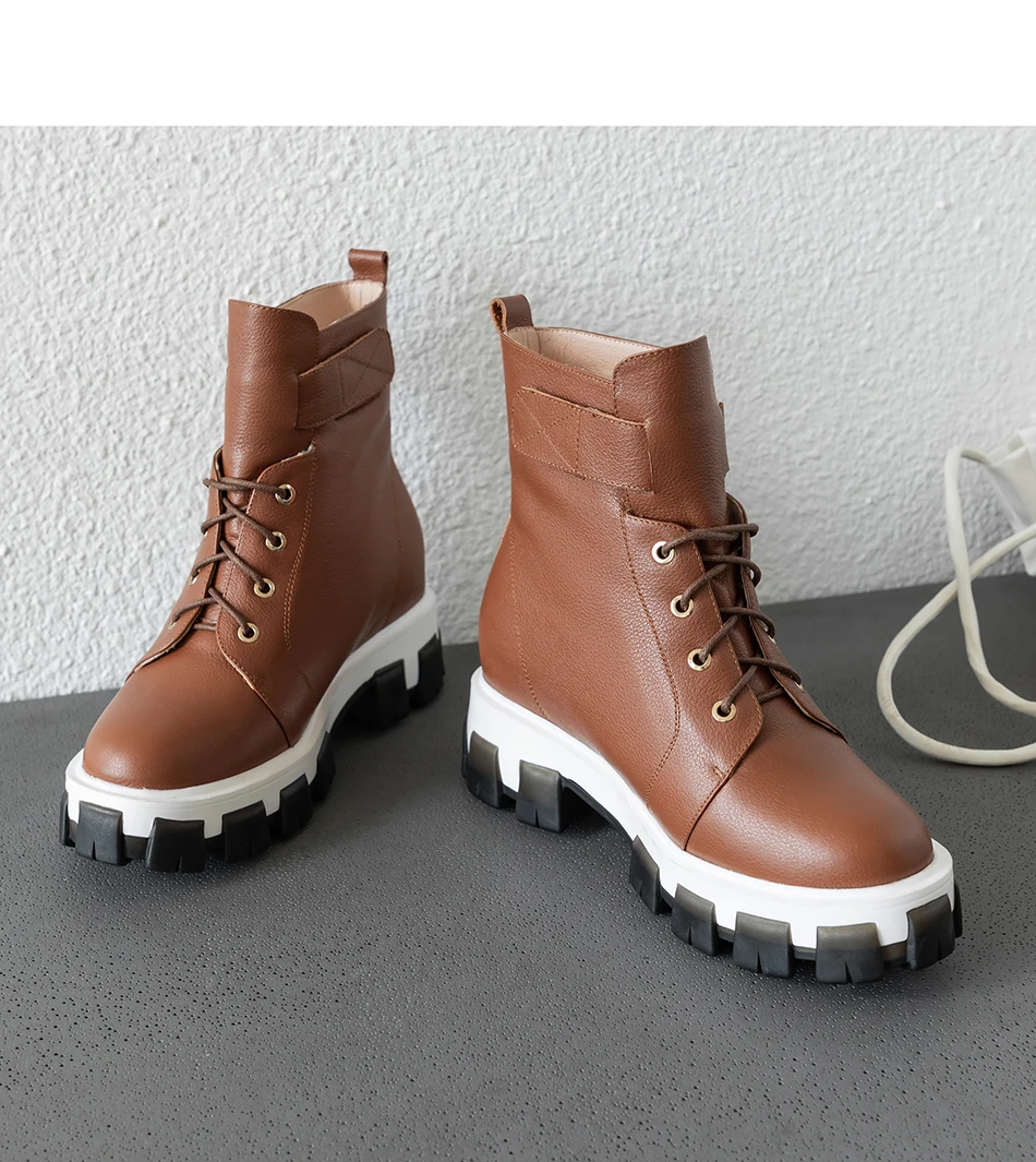 Plus Size 34-43 New Boots Women Shoes Winter New Genuine Leather Boots Women Military Casual Martin Boots Women Wool Snow Boots