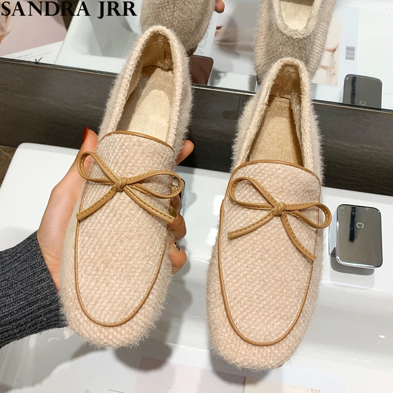 

SANDRA JRR 2020 Spring Women Shoes Square Toe Stylish British Style Ballet Flats Slip On Knot Female Weekends Shoes Drive Shoes