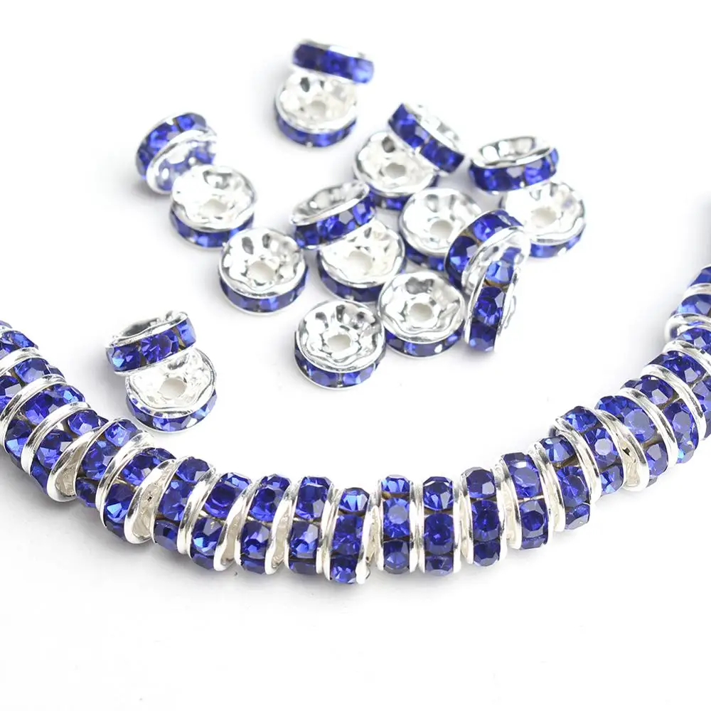 100pcs/lot Dark Blue Rhinestone Rondelles Crystal Beads Loose Spacer for Jewelry Making Diy Bracelet Accessories Supplie | Украшения и