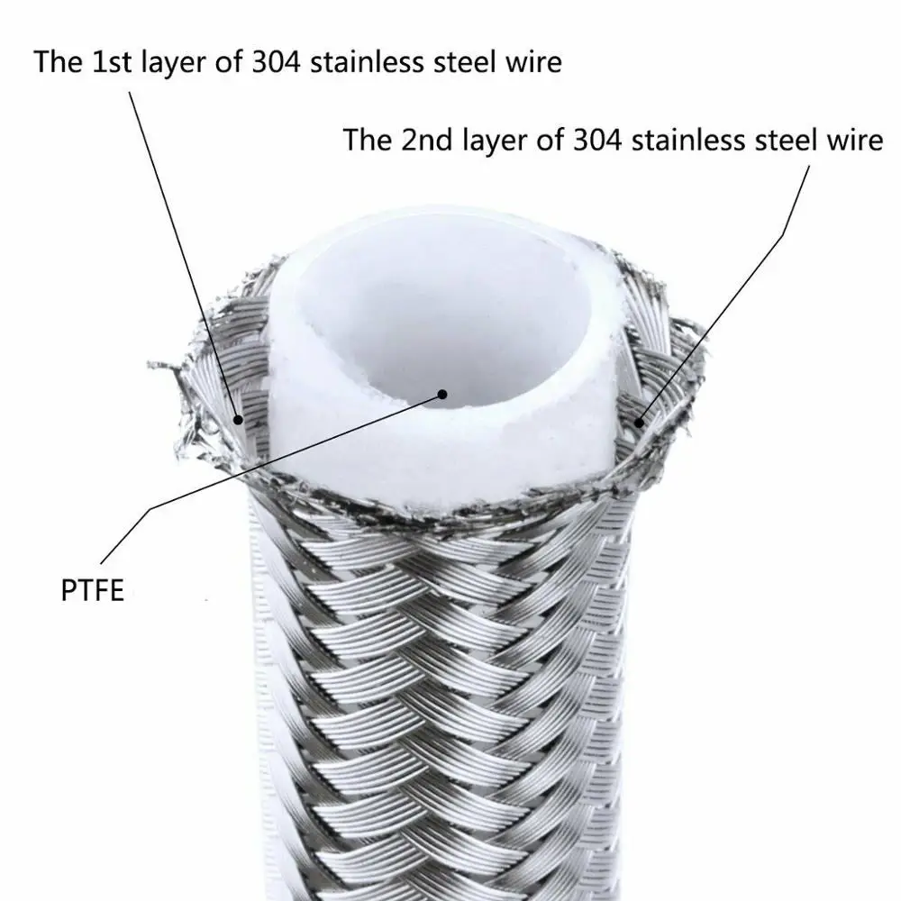 Reducer Expander Fitting Aluminum Hose Fitting 6AN AN6 5M 16FT PTFE Stainless Steel Braided Fuel Gas Oil Line Hose Assembly kit 0+45+90+180 degree+10 pcs End Fitting Kit