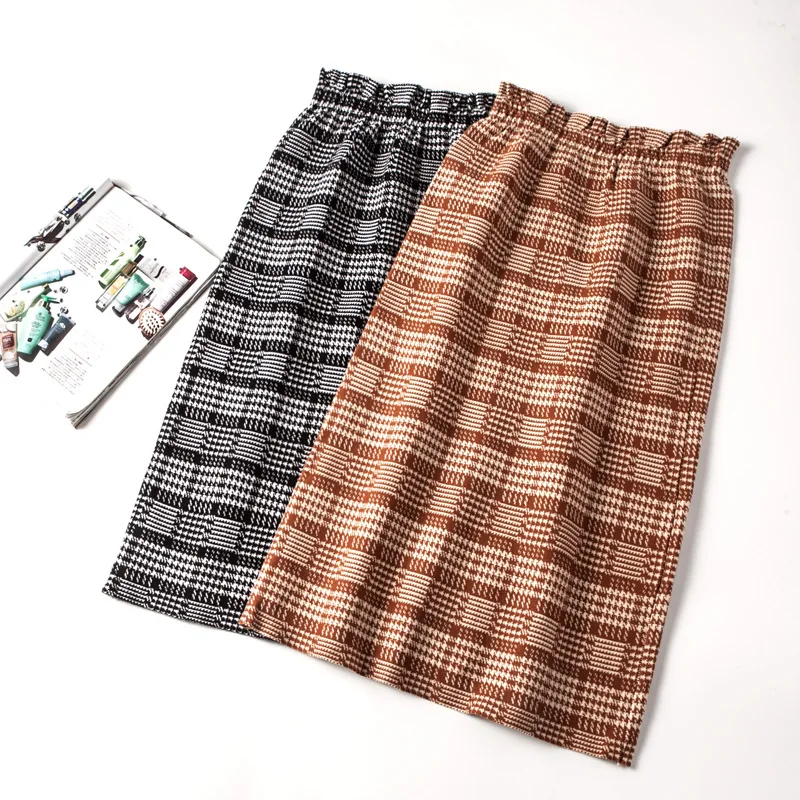 

B0583 Korean-style WOMEN'S Wear 2018 Autumn & Winter New Style Lotus Leaf Waist Woolen Pattern Skirt
