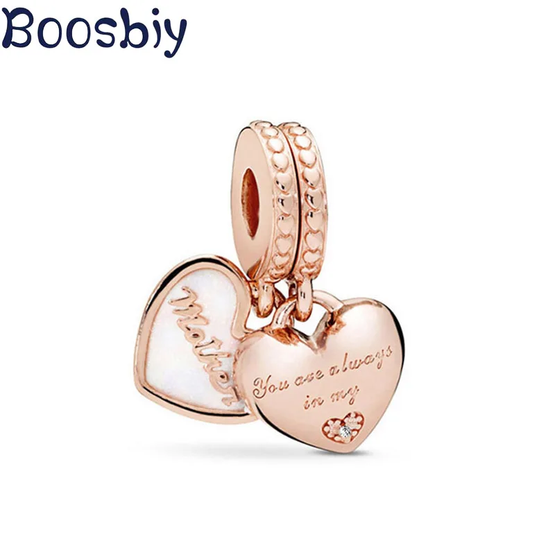 

Boosbiy 2pc Rose Gold Mother & Daughter Heart Shape Charms Fit Pandora Bracelets Necklace For Women DIY Jewelry Making Hot Sale