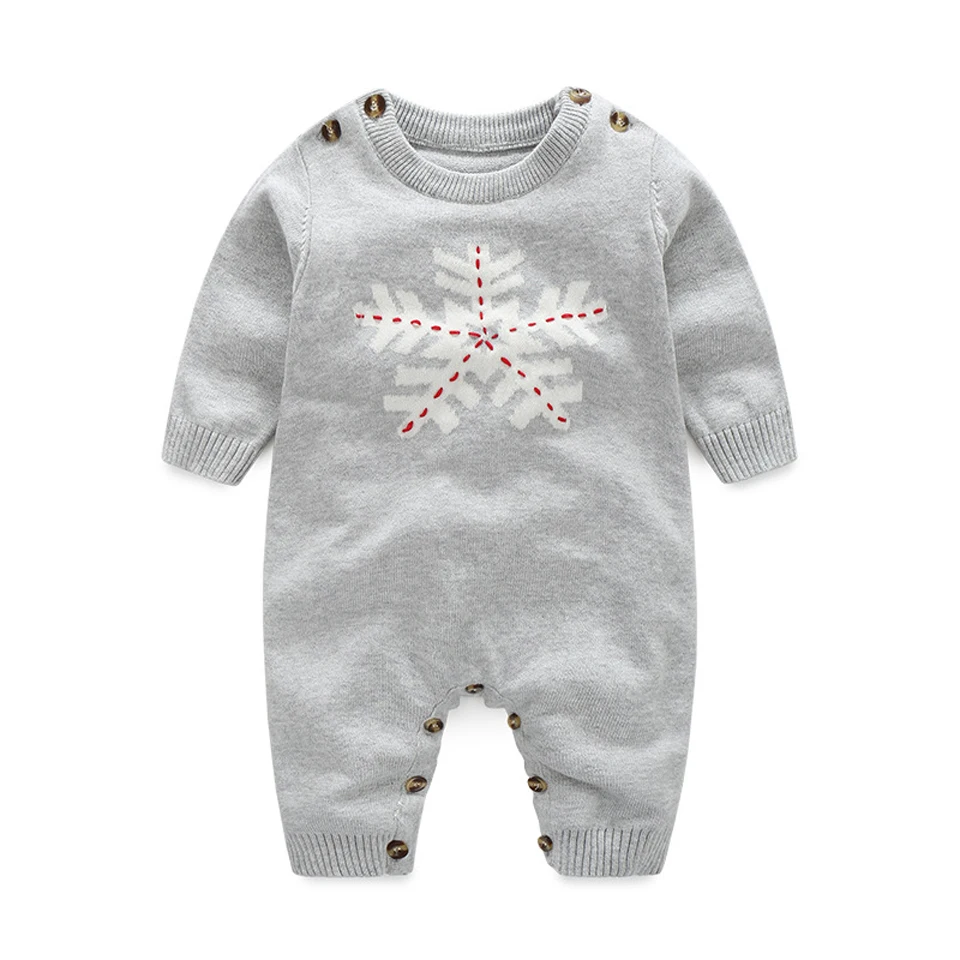 Рождественские свитера для маленьких мальчиков и девочек; зимняя одежда для малышей со снежинками; Детский Рождественский свитер; Детский комбинезон с вышивкой - Цвет: Gray