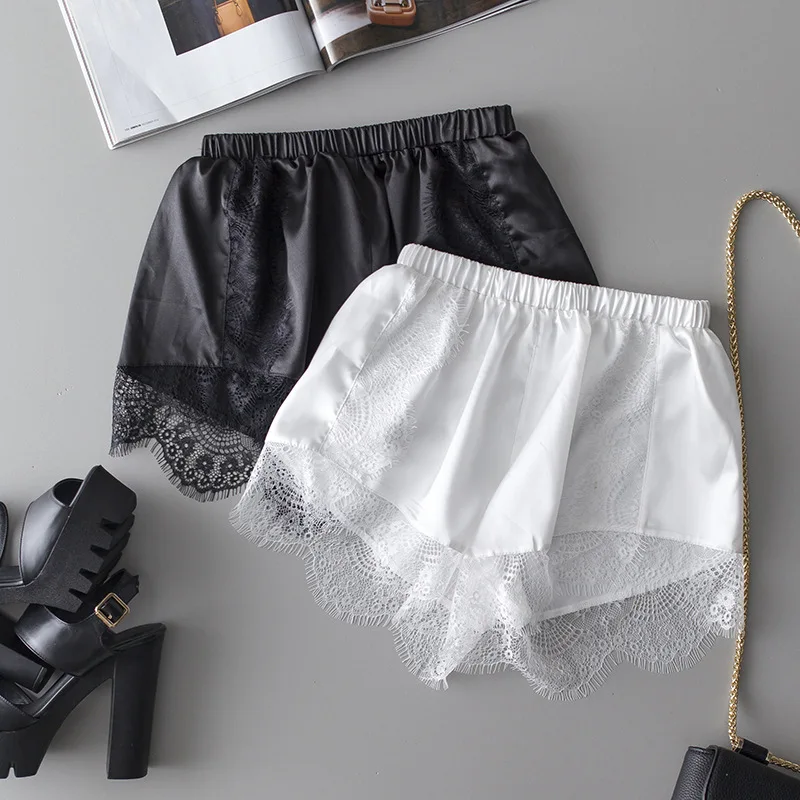 

2020 WOMEN'S Dress Satin Eyelash Safety Shorts Lace Flower Border Exposure Leggings Loose Outer Wear Shorts