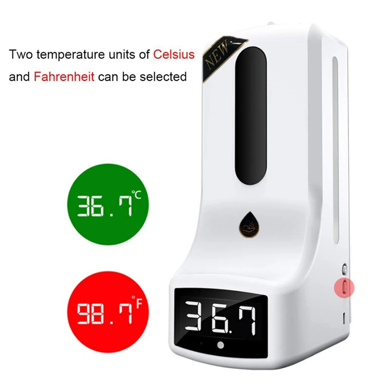 

Wall-Mounted Thermometer with Hand Dispenser, K9 Automatic Temperature Measurement, with Alarm, for in Offices Schools