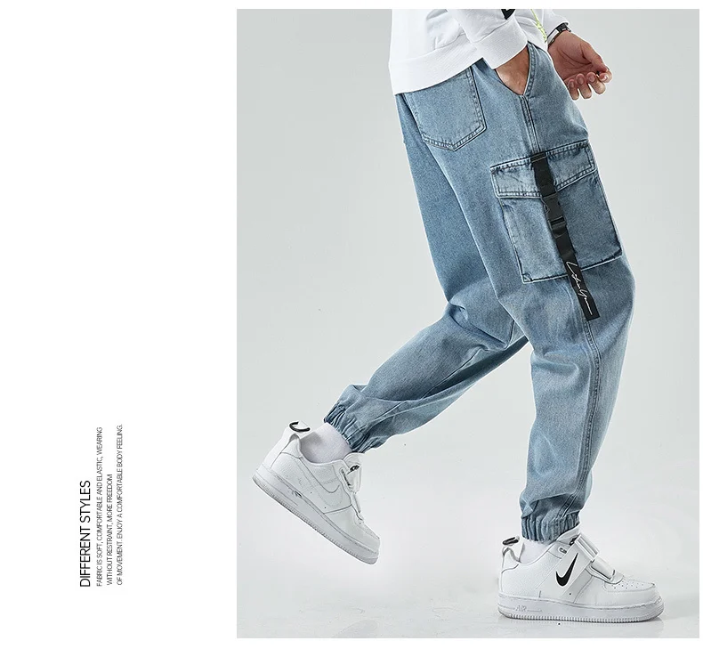 Homens joggers carga denim calças baggy harém