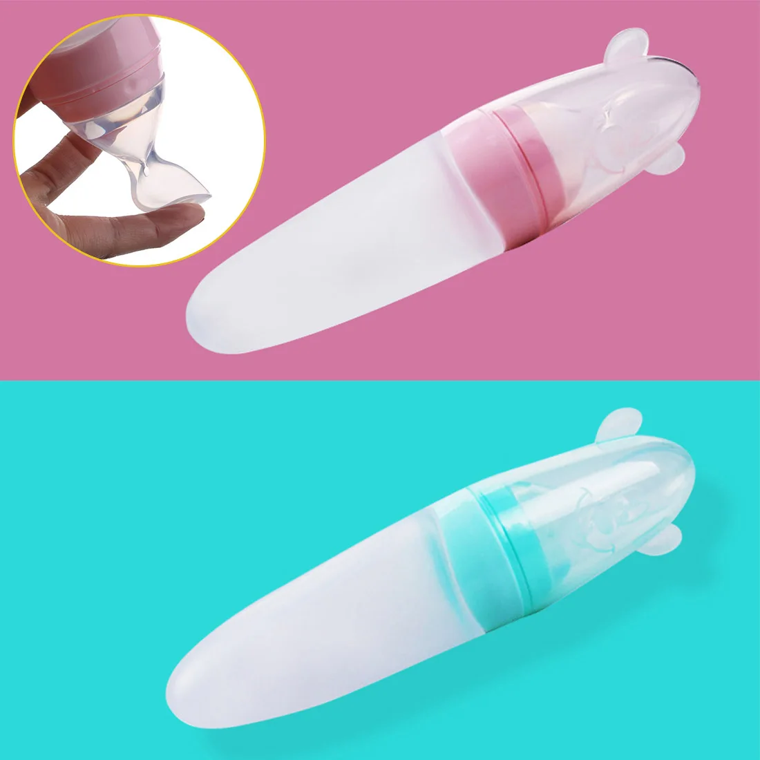 

90ml Safety silicone baby bottle Infant kids feeding bottles With Spoon Rice Cereal Milk Paste Baby Food Supplement Bottle Cup