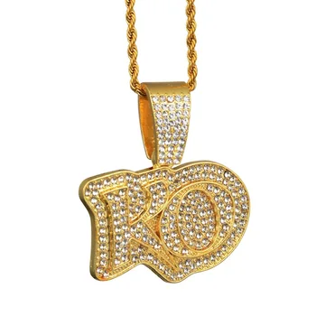 

Full Rhinestone Charm Letter Necklace "OK " Shape Pendants Necklaces Iced Out Cuban Link Chain Hiphop Necklace Men Jewelry Gift
