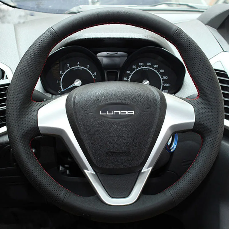 LUNDA черный кожаный чехол рулевого колеса автомобиля для Ford Fiesta 2008 2013 Ecosport 2016