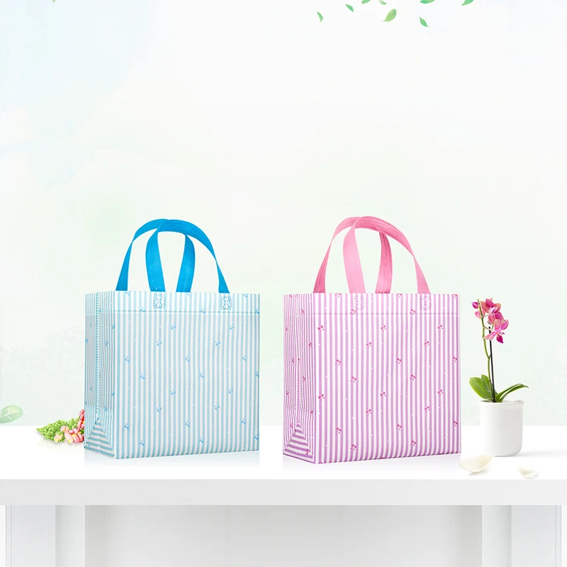 

Reusable Shopping Bag Large Folding Tote Grocery Bag Striped Polka Dot Non-woven Fabric Convenient Storage Shopping Bag Handbag