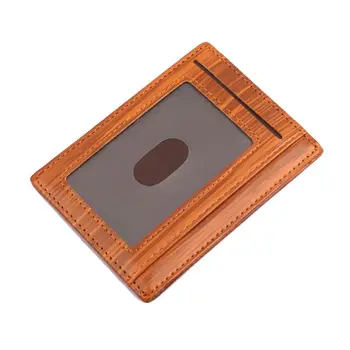 

Simple Wood Grain Card Holder Slim Blocking Leather Wallet Minimalist Credit Bag