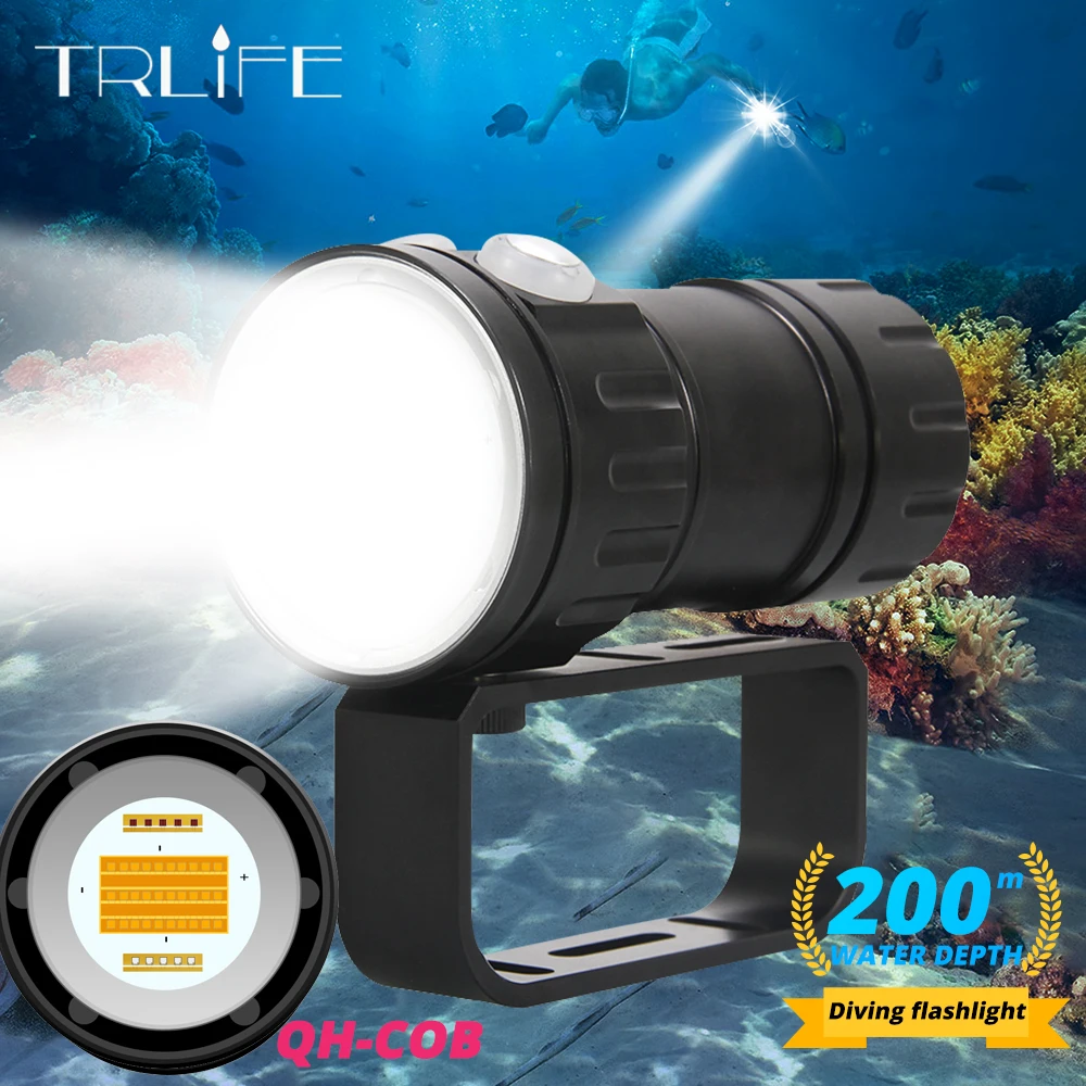 

COB Underwater LED Dive Torch Light Ultra Bright Diving Flashlight Scuba 500M Waterproof Photography White Blue Red Use 18650