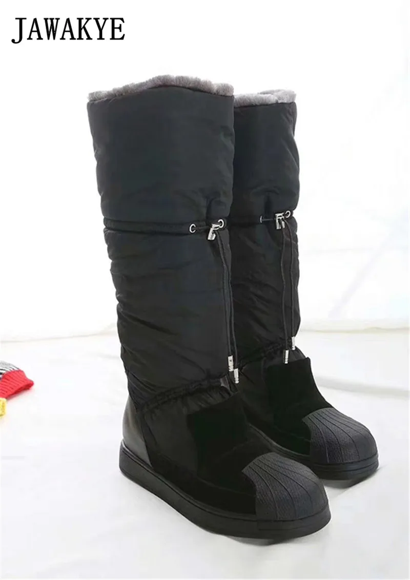 black Winter cold-resistant Waterproof snow boots women Mid Calf Plush Boots Casual Flat shoes Botas Feminine wool long boots - Color: black