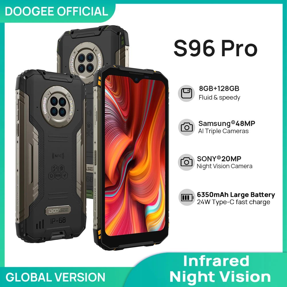 android cell phones for sale DOOGEE S96 Pro mobile phone Smartphone 48MP Round Quad Camera 20MP Infrared Night Vision Helio G90 Octa Core 8GB+128GB 6350mAh 3g android phones