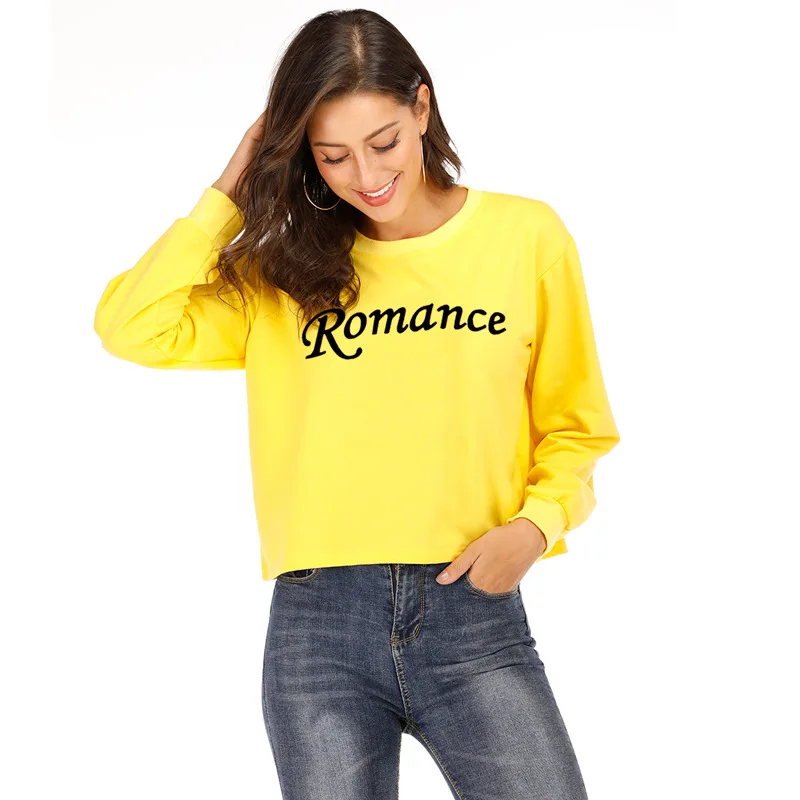 romance yellow Merry Pretty, женская укороченная толстовка,, толстовки, с буквенным принтом, с длинным рукавом, укороченный свитер, джемпер, пуловеры, Прямая поставка - Цвет: romance yellow