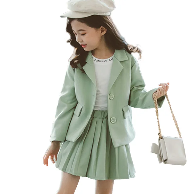 Meisjes Kleding Plooirok & Jas Meisjes Kleding Effen Bovenkleding Pak Voor Meisjes School Uniform Mode Kid Winter Kleding