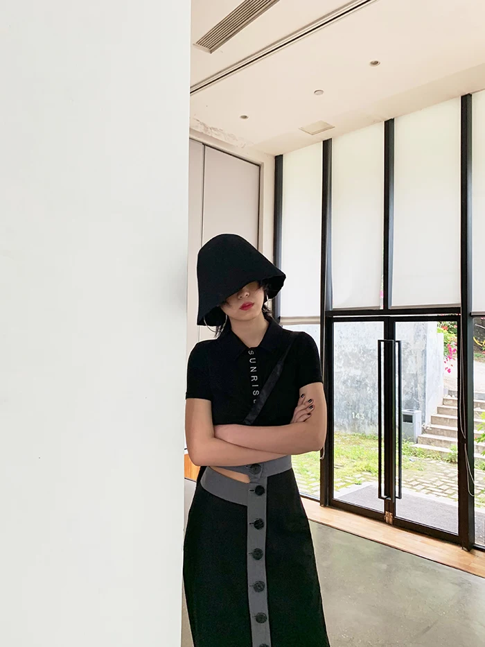 [DEAT] Knited Multi-buckle Hit Color High Elastic Waist Half-body Skirt Women Fashion Tide New Spring Summer 2020 13T204
