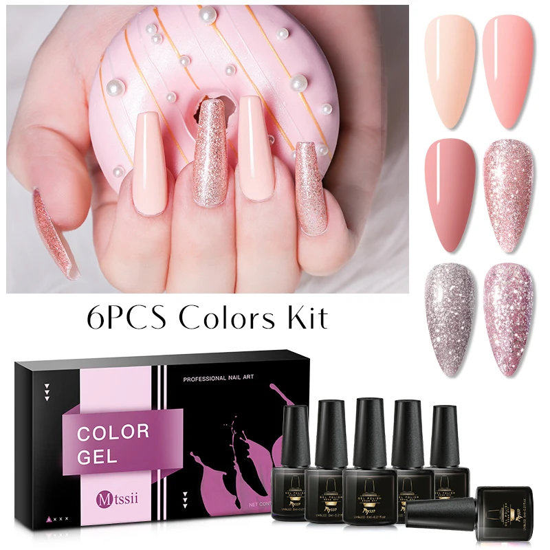 Mtssii 6 pcs Color Nail Gel Polish Set UV Vernis Semi Permanent 2/4PCS Soak Off Gel Varnish Nail Ar