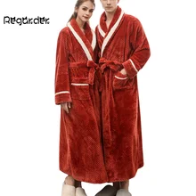 Парные зимние толстые теплые коралловые кимоно из рунной шерсти удлиненный халат комбинированная домашняя одежда для сна халат с длинными рукавами одежда для сна# g3
