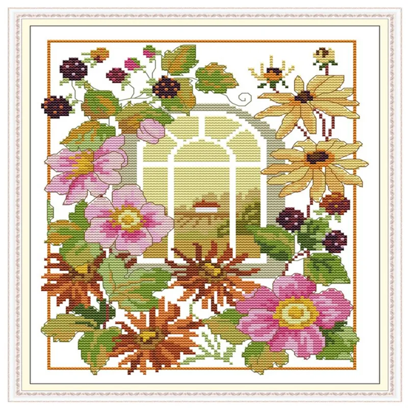 The Four Seasons Scenery Window Cross-stitch Embroidery sets with Printed Pattern Paintings DMC 11CT and 14CT Cross Stitch Kits