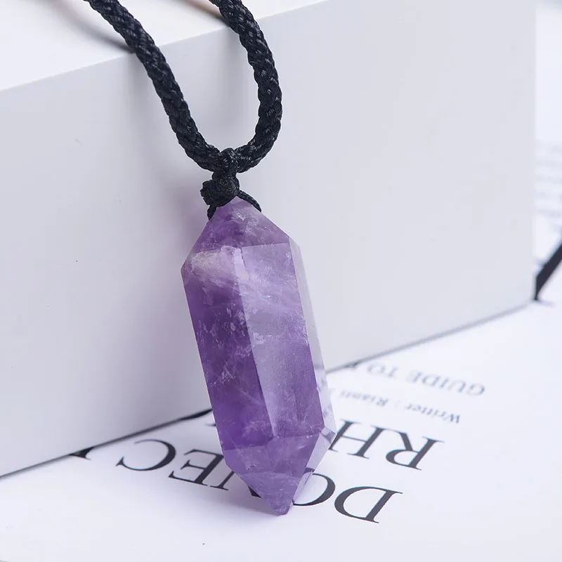 

Natural Brazil Amethysts Necklace Hexagonal Pendant Reiki Healing Raw Crystals Specimen Fashion Charm DIY Aifts 1pc