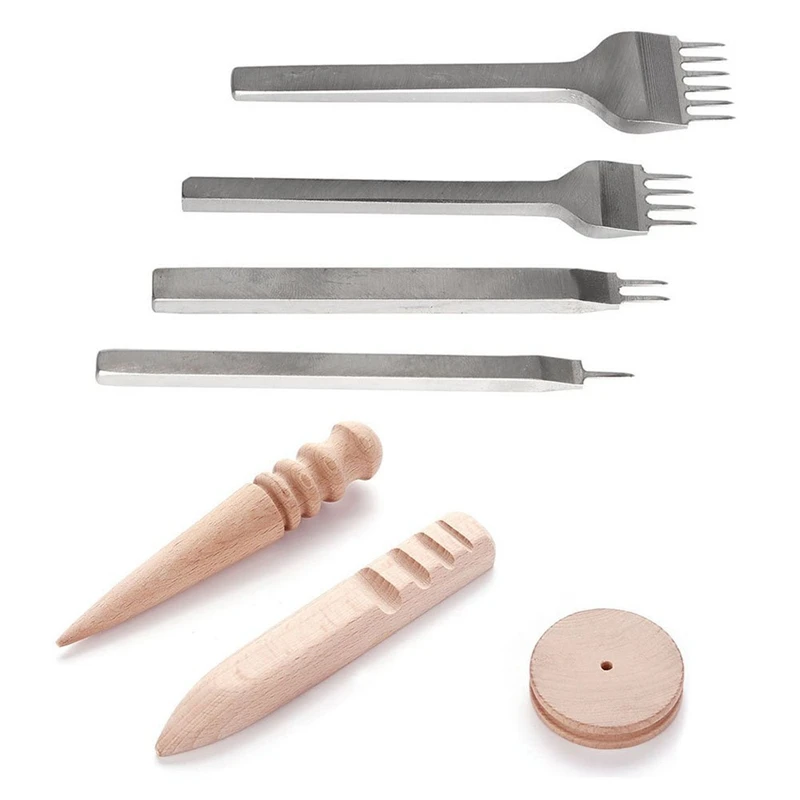 

4 In 1 Leather Craft Punch Leather Craft Punch Stitching Hole Tools (4Mm), And Leathercraft Edge Slicker Burnisher Multi-Size Wo