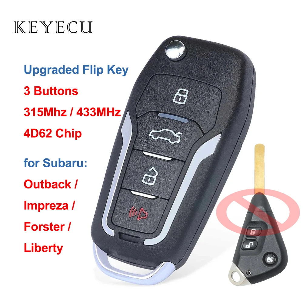 

Upgraded Flip Remote Car Key Fob 3 Button 315/433MHz 4D62 Chip for Subaru Impreza Forster Liberty Outback 2004-2010