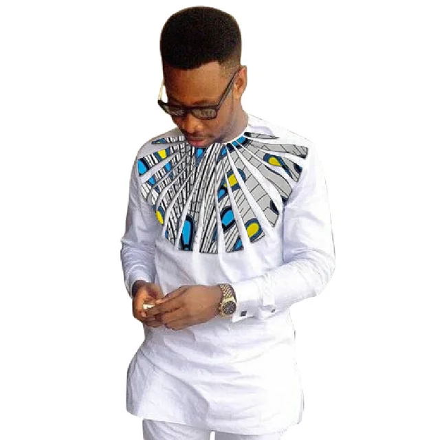 Фото африканская мода мужские рубашки с длинным рукавом дашики белый/восковый