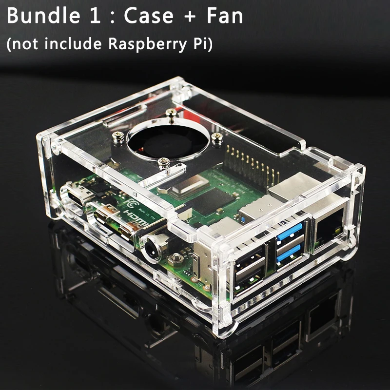 Bundle 1 Акриловый чехол для Raspberry Pi 4 Модель B прозрачный чехол совместимый охлаждающий вентилятор и 3,5 дюймовый ЖК-дисплей для Raspberry Pi 4 - Цвет: Bundle 1