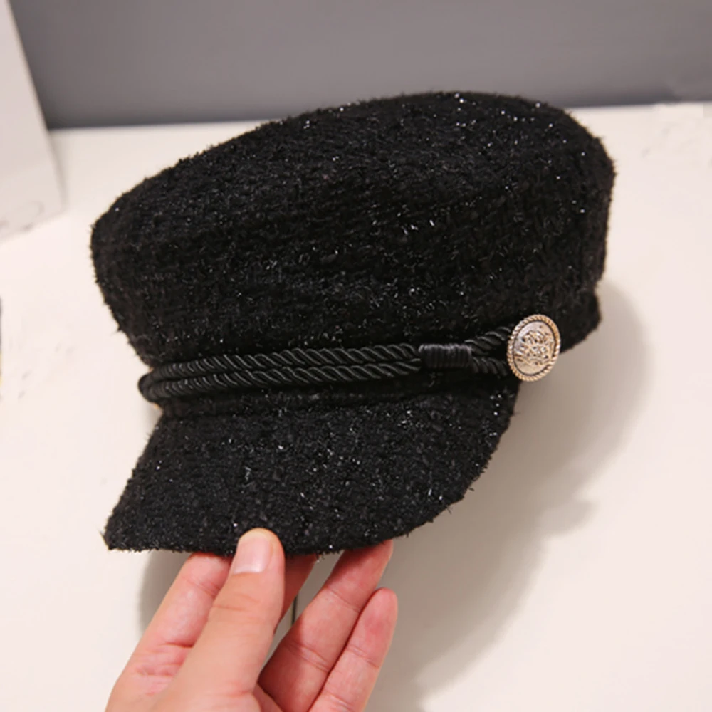 Newsboy Caps Tweed Hat Woman Flat Top Military Visor Cap Female Beret Hats Spring Autumn Winter