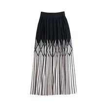 Женская осенне-зимняя модная Новая Вязаная юбка, двусторонняя свободная трапециевидная плиссированная Офисная Женская юбка, полосатая клетчатая длинная юбка ML339