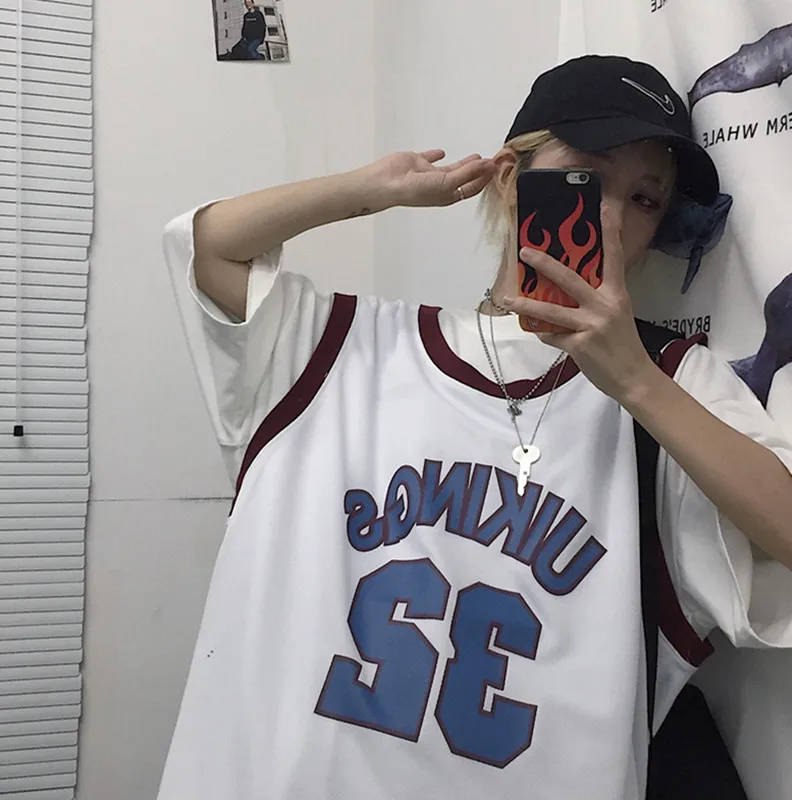 Летние корейские Ins Harajuku уличные хип хоп без рукавов принт буквы жилет свободная футболка Топы Мужская Женская майка из полиэстера 30bx
