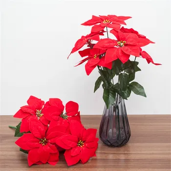 

Artificial Poinsettia Flower Home Office Fake Christmas Flower Party Event Floral Decoration