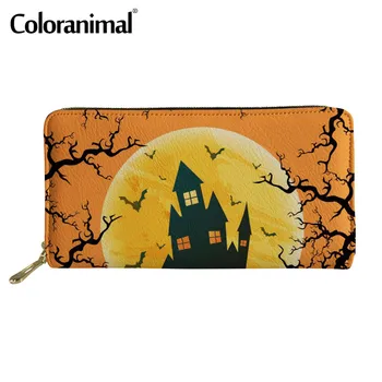 

Coloranimal Halloween Castle Pattern Long Wallet for Girls and Boy PU Leather Clutch Purse With Zipper Credit Card Holder Bolsa