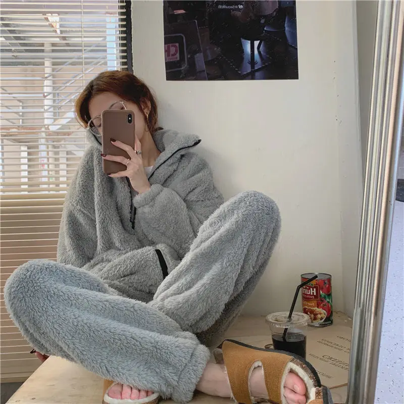 Pajama Set Women Sweet Turtleneck Sleepwear Solid Students