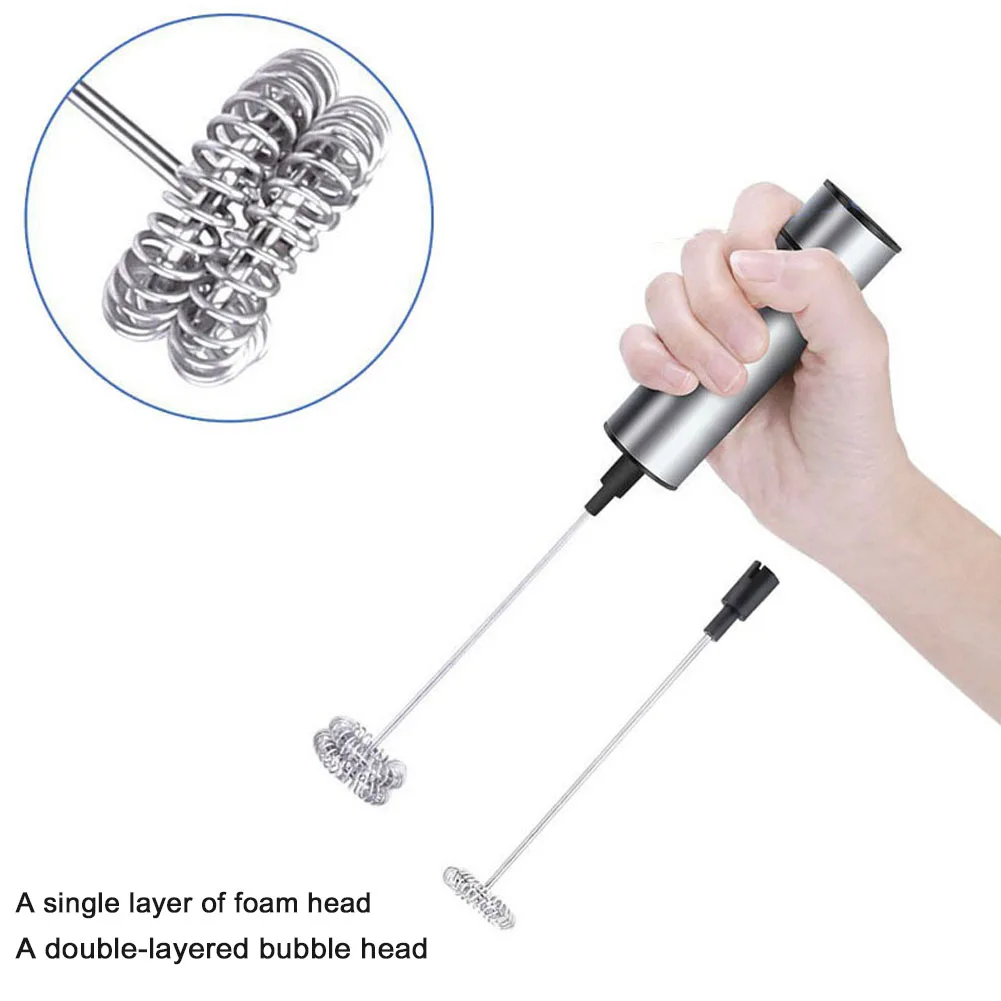 Double Head no stand Нержавеющая сталь для Мягкого Пенопласта молочный пенопласт портативный мощный венчик кухонный миксер Электрический для кофе/латте/капучино - Цвет: Double Head no stand