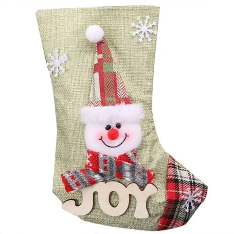 Lovely Apple Bag Cotton Linen Children Candy Gift Santa Elk Snowman Bag Stockings Christmas Pendant Storage Accessories - Цвет: C