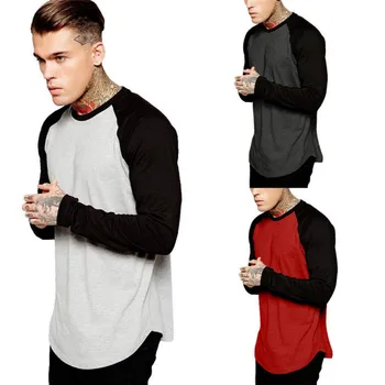 

Color Block Round Neck T-shirt Pullover Crew O-Neck Fitness Stylish Casual Tops Streetwear Men Long Sleeve Splicing T-Shirt