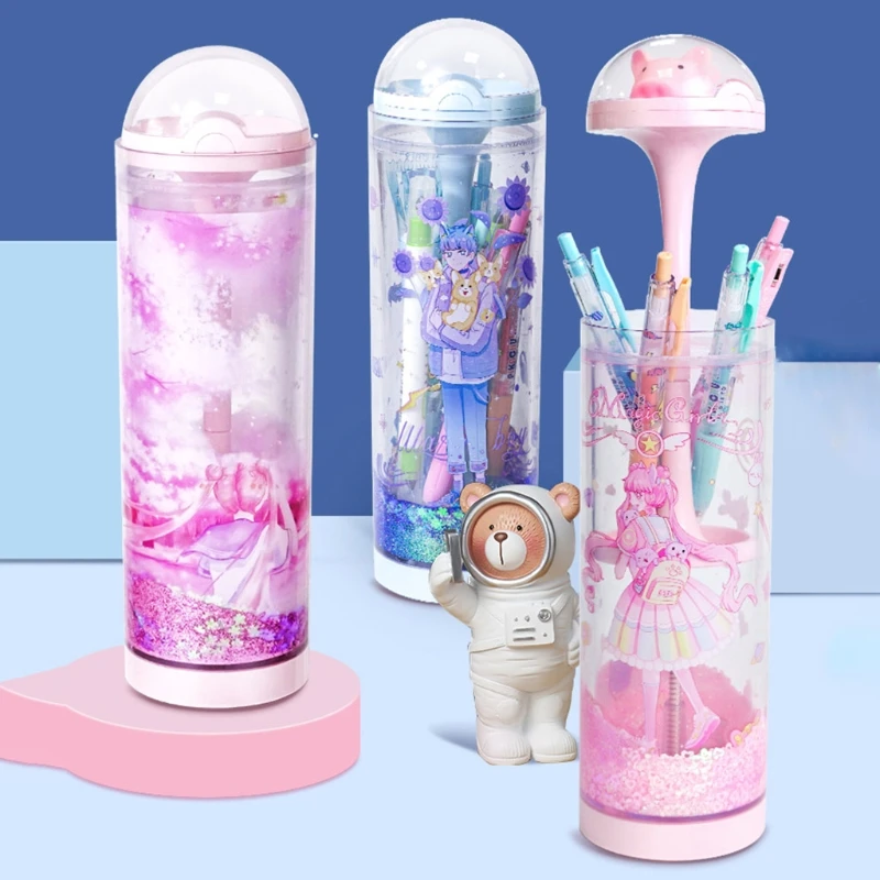 

Kawaii Tumbler Quicksand Lifting Standing Pencil Box Case Large Capacity Holder