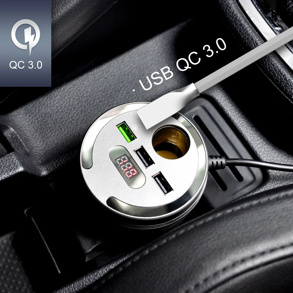 3 usb порта автомобильного прикуривателя Зарядное устройство чашка адаптер питания светодиодный дисплей питания телефон быстрое зарядное устройство usb-хаб для Dash Cam gps телефон
