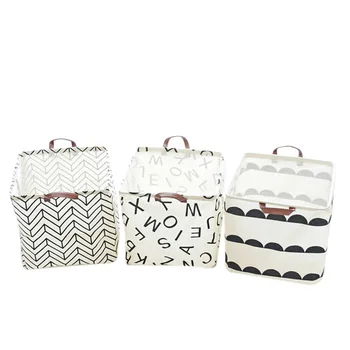 

3Pcs Waterproof Foldable Storage Basket Cotton Linen Laundry Basket Toy Debris Storage Bucket