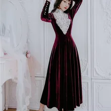 Новая мода Женская одежда платья с высоким воротом винтажное платье