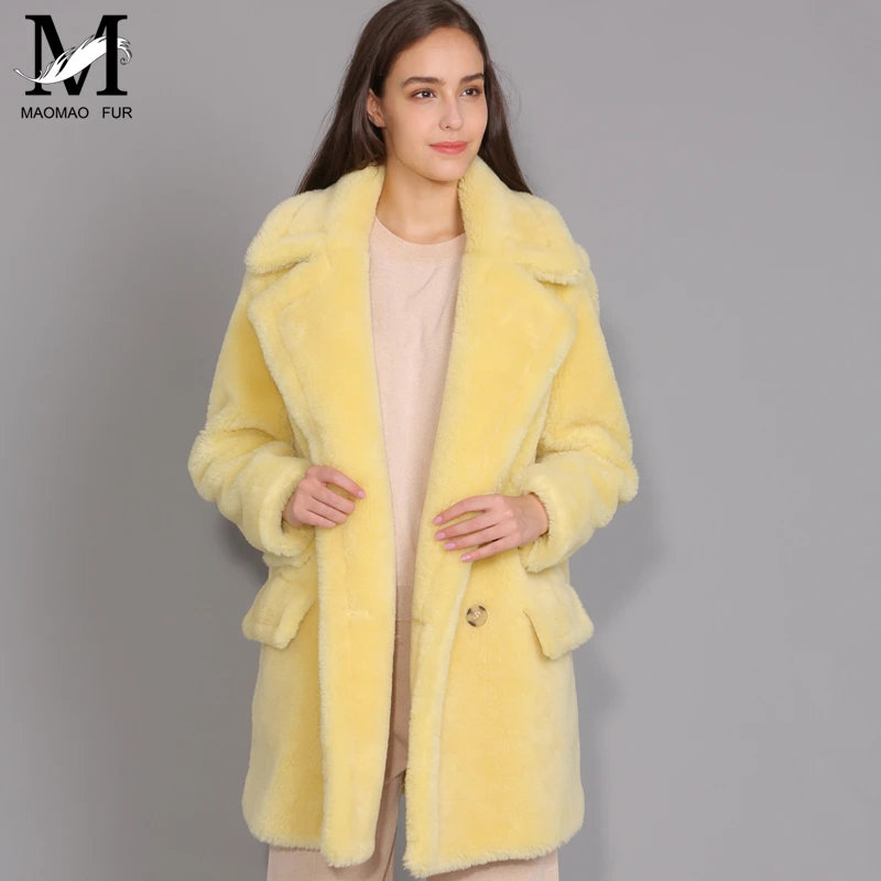 Пальто MAOMAOFUR женское из натуральной овечьей шерсти теплая Модная Верхняя одежда