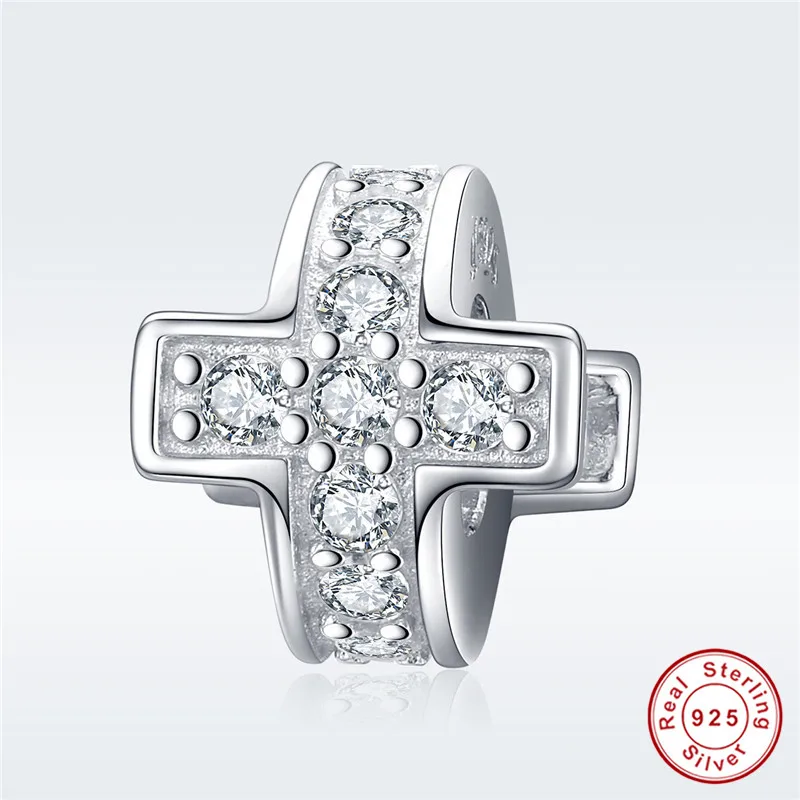 Fit Pandora браслет серебро 925 бисер Крест S925 белый циркон христианство аксессуары Подвески для изготовления украшений для DIY