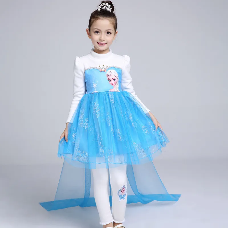 Платье для девочек Рождественские Утепленные зимние платья принцессы Эльзы для девочек маскарадная одежда-пачка с накидкой на день рождения для малышей и подростков 3, 6, 8 лет - Цвет: Blue Thicken