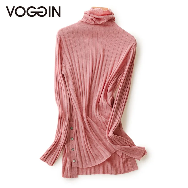 

VOGGIN Ladies Sweater Australian wool fashion hem shell button turtleneck sweaters 2020 new collection